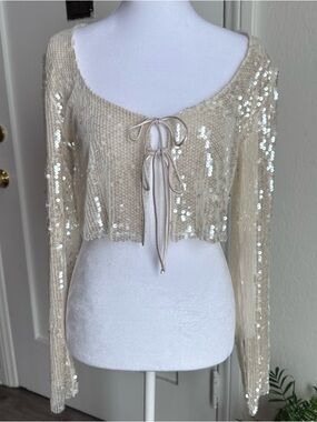 Festival Fairy Bride Cream Sequin Front Tie Top
Estimated Size S/M